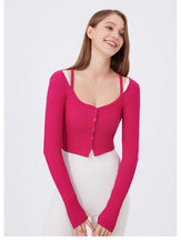 Load image into Gallery viewer, Womens Sports Tight Buttons Slimming Yoga Clothes Threaded Long Sleeve Internet Celebrity Running Fitness Clothes Cardigan Top
