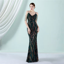 Load image into Gallery viewer, Sling Sequin Toast Dress Bride Long Appreciation Dinner Slim-Fit Fishtail Wedding Car Model Exhibition Dress
