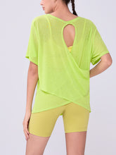 Load image into Gallery viewer, Womens Summer Bunchy Yarn Hollow Out Cutout Back -  Loose Yoga Blouse - Breathable Lightweight - Plus Size T shirt - Casual Sports Short Sleeve
