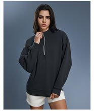 Load image into Gallery viewer, Womens Autumn Winter Half Zipper Fleece Lined Thickening Stand Collar Sweater Casual Loose All Matching Warm Top
