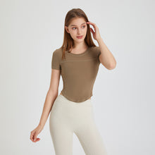 Load image into Gallery viewer, Women Sports Short Sleeve Quick Drying Slim Fit Slim Look Running Yoga Clothes T shirt round Neck Skin Friendly Breathable Sports Fitness Top
