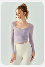 Load image into Gallery viewer, Yoga Clothes Long Sleeve with Chest Pad Covering Supernumerary Breast Mesh Sports Long Sleeve Sexy Beauty Back Pure Fitness Clothes Women
