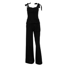 Load image into Gallery viewer, 2pc Set - Spring Summer Black Bandeau Top High Waist Wide Leg Pants
