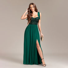 Load image into Gallery viewer, Sequined Stitching Chiffon High Slit Party Birthday Evening Gown Tied Strap Backless Prom a Swing Dress
