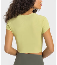 Load image into Gallery viewer, Stripe Rib High Strength Stretch Shaping Fitness Yoga Wear round Neck Slim Fit Slimming Sports Short Sleeve Women
