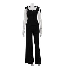 Load image into Gallery viewer, 2pc Set - Spring Summer Black Bandeau Top High Waist Wide Leg Pants
