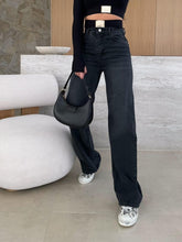 Load image into Gallery viewer, Women Micro Elastic Black Straight Denim Trousers
