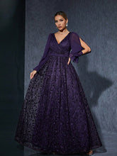 Load image into Gallery viewer, V neck Long Sleeved Dress Performance Host Elegant Evening Dress Slim Prom Dress
