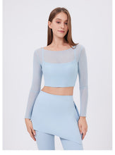 Load image into Gallery viewer, 2pc Set - Womens Faux Mesh Sports T Shirt  Long Sleeve With Chest Pad Clothes Cropped Quick Drying Slimming Workout Clothes Yoga Top
