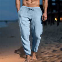 Load image into Gallery viewer, Men&#39;s Solid Color Drawstring Cotton Linen Loose Beach Casual Slim Pants
