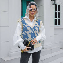 Load image into Gallery viewer, Womens Houndstooth V-neck Outer Wear Inner Wear Autumn Winter Knitwear Sweater Vest
