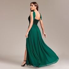 Load image into Gallery viewer, Sequined Stitching Chiffon High Slit Party Birthday Evening Gown Tied Strap Backless Prom a Swing Dress
