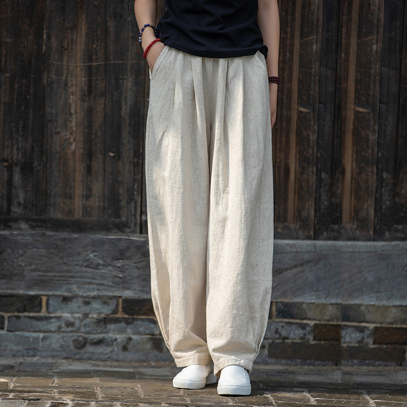 Womens - Cotton Linen - Spring/ Summer - Artistic Stone Washed Loose Slimming Pants