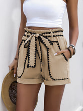 Load image into Gallery viewer, Womens Pocket Summer Clothing Lace up Casual Contrast Color Trim Shorts
