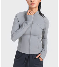 Load image into Gallery viewer, Vertical Rib High Elastic Tight Wicking Wet Yoga Jacket Sports Running Zipper Short Jacket
