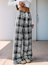 Load image into Gallery viewer, Womens Elastic Black White Lattice Pattern Trousers Trousers Casual Plaid Stitching Wide Leg Pants
