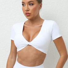 Load image into Gallery viewer, Yoga Short Sleeve Skinny V Neck Sports Short Sleeve T Shirt Top High Intensity Shockproof Quick Drying Running Fitness Clothes
