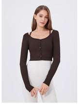 Load image into Gallery viewer, Womens Sports Tight Buttons Slimming Yoga Clothes Threaded Long Sleeve Internet Celebrity Running Fitness Clothes Cardigan Top
