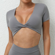 Load image into Gallery viewer, Yoga Short Sleeve Skinny V Neck Sports Short Sleeve T Shirt Top High Intensity Shockproof Quick Drying Running Fitness Clothes

