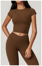 Load image into Gallery viewer, Womens Sollinarry Eco Friendly Recycled High Strength Flying Sleeve Running Fitness Short Sleeved Sports Tight Quick Drying Yoga Clothes T-Shirt
