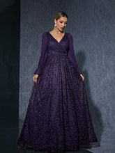 Load image into Gallery viewer, V neck Long Sleeved Dress Performance Host Elegant Evening Dress Slim Prom Dress
