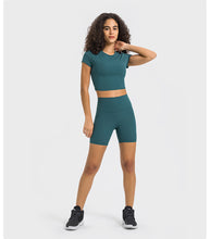 Load image into Gallery viewer, Stripe Rib High Strength Stretch Shaping Fitness Yoga Wear round Neck Slim Fit Slimming Sports Short Sleeve Women
