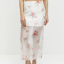 Load image into Gallery viewer, Womens Digital Printed See Through Lace High Waist Slit Double Layer Office Hip Skirt
