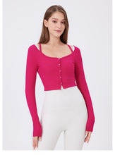 Load image into Gallery viewer, Womens Sports Tight Buttons Slimming Yoga Clothes Threaded Long Sleeve Internet Celebrity Running Fitness Clothes Cardigan Top
