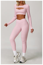 Load image into Gallery viewer, Nude Feel Tight Yoga Long Sleeve Shockproof Sports Hollow Out Cutout T shirt Running Workout Yoga Top
