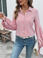 Load image into Gallery viewer, Autumn Striped Stitching Cardigan Top Ladies Elegant Office Lantern Sleeve Shirt Women
