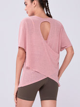 Load image into Gallery viewer, Womens Summer Bunchy Yarn Hollow Out Cutout Back -  Loose Yoga Blouse - Breathable Lightweight - Plus Size T shirt - Casual Sports Short Sleeve
