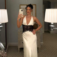 Load image into Gallery viewer, Summer Elegant Deep V Plunge Silky Satin Halter Sheer Waist Tight Sexy Dress
