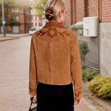 Load image into Gallery viewer, Elegant Retro Suede Floral Embellished Collared Short Coat
