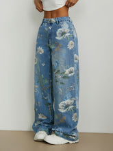 Load image into Gallery viewer, Street Trends Loose Straight Wide Leg Printed Denim Jeans
