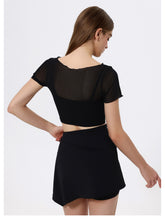 Load image into Gallery viewer, 2pc Set - Womens Faux Mesh Sports T shirt Short Sleeve with Chest Pad Yoga Clothes Cropped  Quick Drying Slimming Fitness Top
