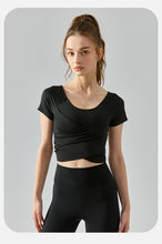 Load image into Gallery viewer, Yoga Clothing Top One Piece Sports T shirt with Chest Pad Slim Fit Thin Breathable Quick Drying Workout Top Women

