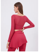 Load image into Gallery viewer, 2pc Set - Womens Faux Mesh Sports T Shirt  Long Sleeve With Chest Pad Clothes Cropped Quick Drying Slimming Workout Clothes Yoga Top
