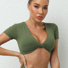 Load image into Gallery viewer, Yoga Short Sleeve Skinny V Neck Sports Short Sleeve T Shirt Top High Intensity Shockproof Quick Drying Running Fitness Clothes
