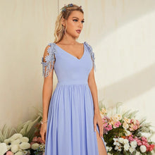 Load image into Gallery viewer, V neck Elegant Evening Dress Prom Party Slit Sexy Evening Dress Wedding Dinner Toast Dress
