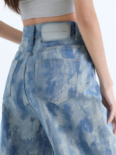 Load image into Gallery viewer, Womens Trend Blue Tie Dyed Loose Straight Micro Pull High Street Retro Casual Jeans
