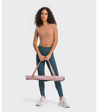 Load image into Gallery viewer, Stripe Rib High Strength Stretch Shaping Fitness Yoga Wear round Neck Slim Fit Slimming Sports Short Sleeve Women
