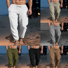 Load image into Gallery viewer, Men&#39;s Solid Color Drawstring Cotton Linen Loose Beach Casual Slim Pants
