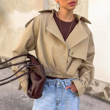 Load image into Gallery viewer, Womens Autumn Khaki Double Breasted Collar Trench Casual Jacket Coat
