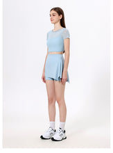 Load image into Gallery viewer, 2pc Set - Womens Faux Mesh Sports T shirt Short Sleeve with Chest Pad Yoga Clothes Cropped  Quick Drying Slimming Fitness Top
