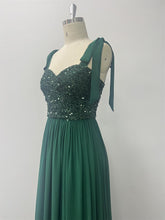 Load image into Gallery viewer, Sequined Stitching Chiffon High Slit Party Birthday Evening Gown Tied Strap Backless Prom a Swing Dress
