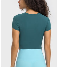 Load image into Gallery viewer, Stripe Rib High Strength Stretch Shaping Fitness Yoga Wear round Neck Slim Fit Slimming Sports Short Sleeve Women
