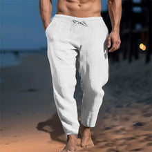 Load image into Gallery viewer, Men&#39;s Solid Color Drawstring Cotton Linen Loose Beach Casual Slim Pants

