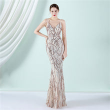Load image into Gallery viewer, Sling Sequin Toast Dress Bride Long Appreciation Dinner Slim-Fit Fishtail Wedding Car Model Exhibition Dress
