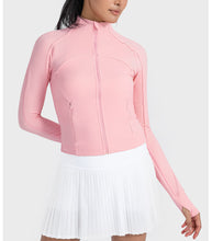 Load image into Gallery viewer, Vertical Rib High Elastic Tight Wicking Wet Yoga Jacket Sports Running Zipper Short Jacket
