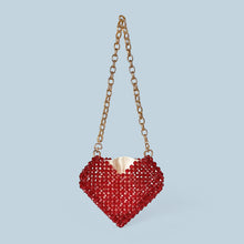 Load image into Gallery viewer, Red Love Heart Beaded Bag Hand Woven Bag Red Beads Bag Crossbody Shoulder Bag Finished Bag
